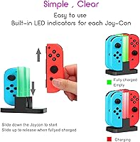 Vista 4 de Power Dock - Switch Joycon cargador de controlador, base de carga 4 en 1 para controlador Nintendo, estación de carga rápida, cable de carga USB C