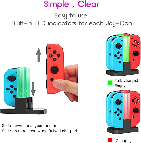 Miniatura 4 de Power Dock - Switch Joycon cargador de controlador, base de carga 4 en 1 para controlador Nintendo, estación de carga rápida, cable de carga USB C