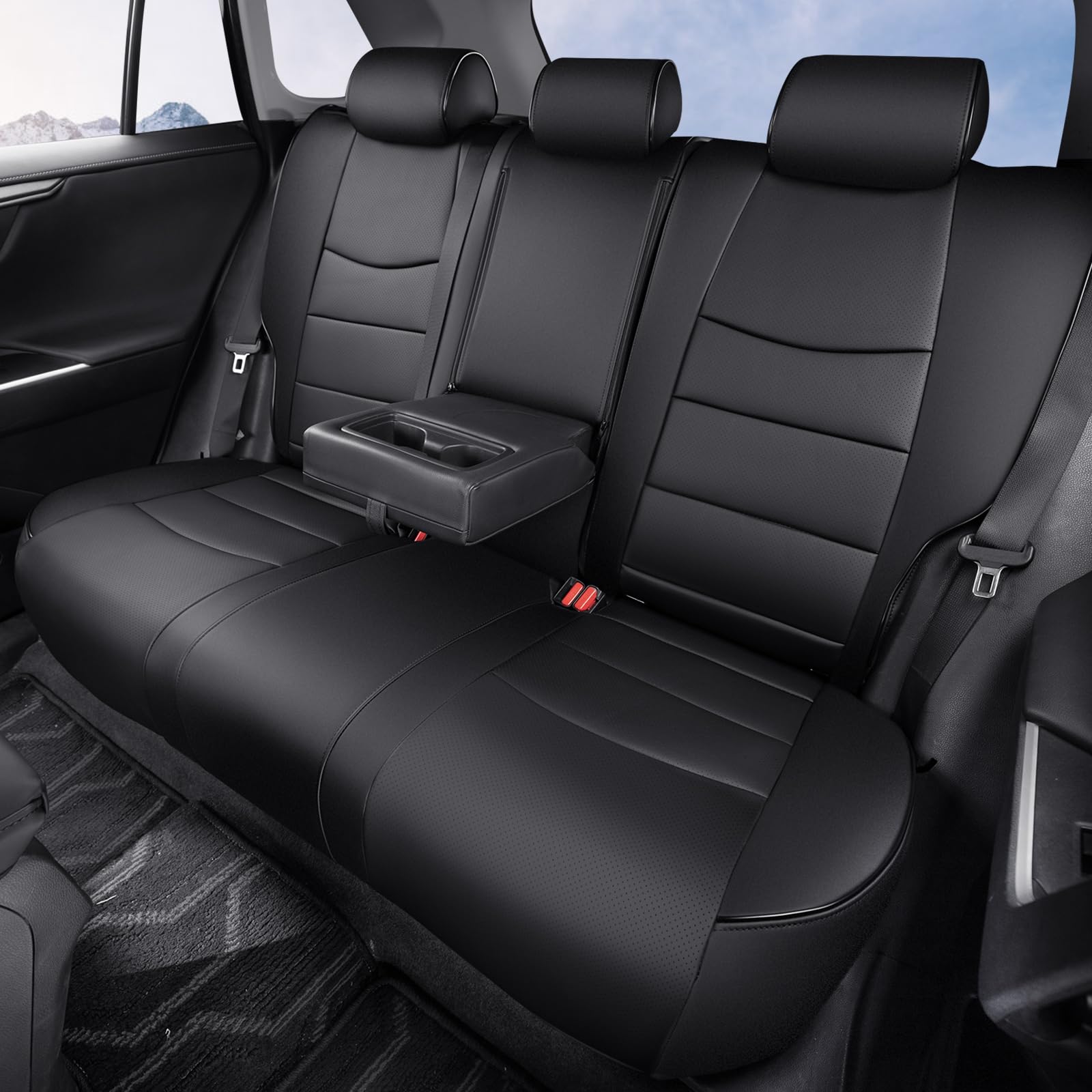 HKZ Fit RAV4 Hybrid Car Seat Covers Set for 2019 2020 2021 2022 2023 2024 2025 Toyota RAV4 Hybrid Model Only LE,XLE,Limited,Woodland Edition,XLE Premium- 5 Seats Full Set Leather(Black)