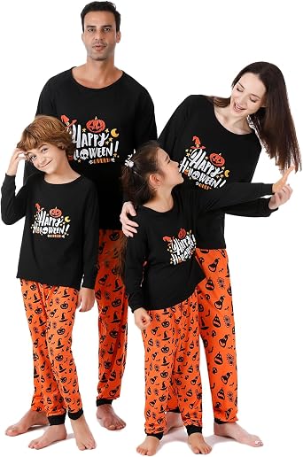 Halloween Matching Pajamas Set for Family Funny Print Jammies PJs Holiday Sleepwear Loungewear for Women/Men