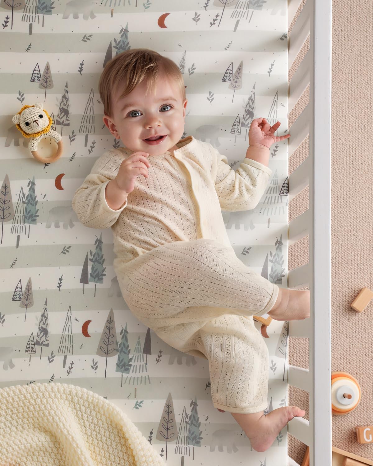 Yoofoss Baby Crib Sheets 2 Pack for Boys and Girls - 52x28 Fitted Crib Sheet Neutral Fits for Standard Crib and Toddler Mattress, Ultra Soft Breathable Microfiber Forest Bear - Image 3