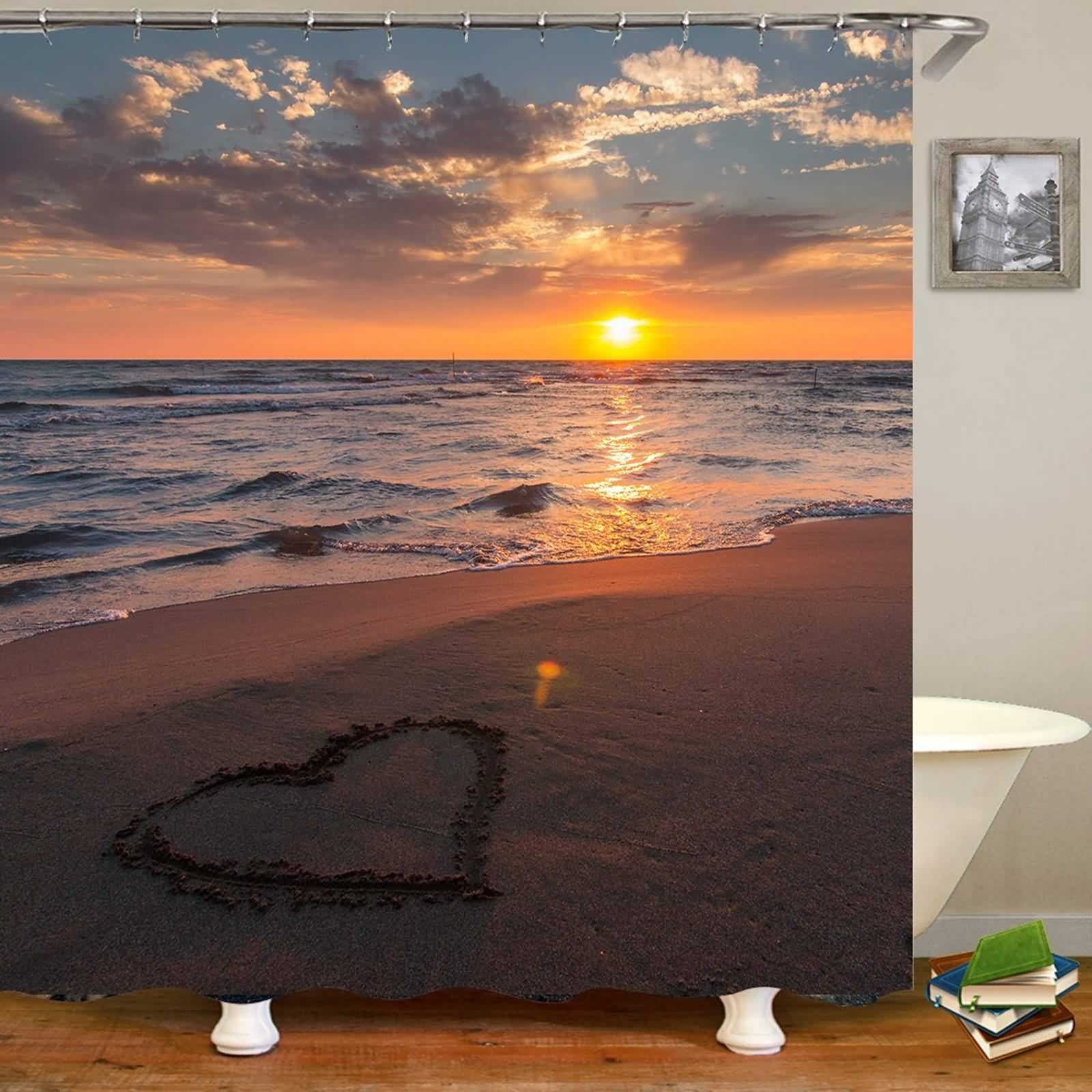 Tenda Bagno Doccia 180x200, Poliestere Multicolore Spiaggia e tramonto Tenda doccia per bagno vasca da bagno