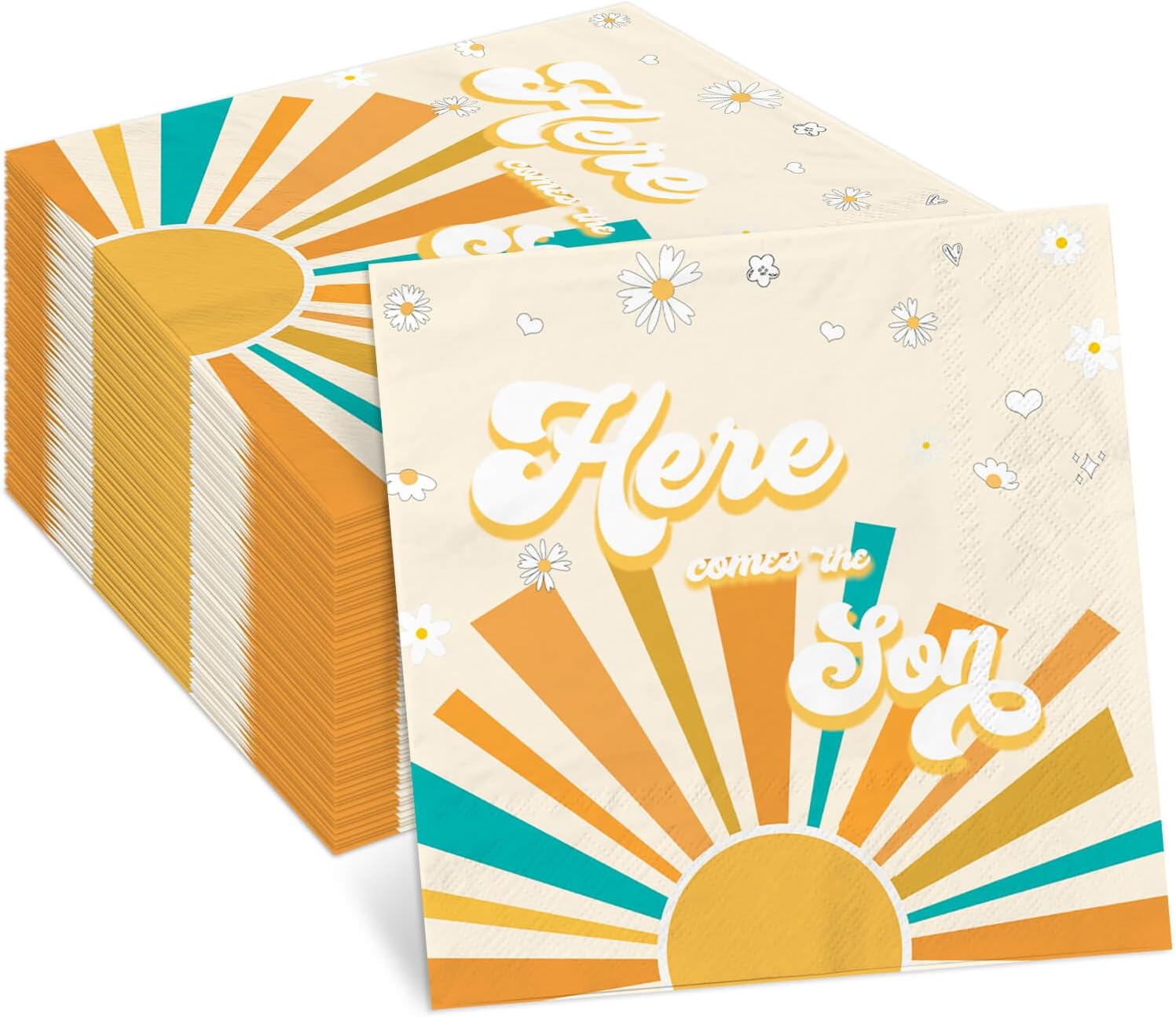 48 Pcs Here Comes The Son Napkins,Boy 1st Birthday