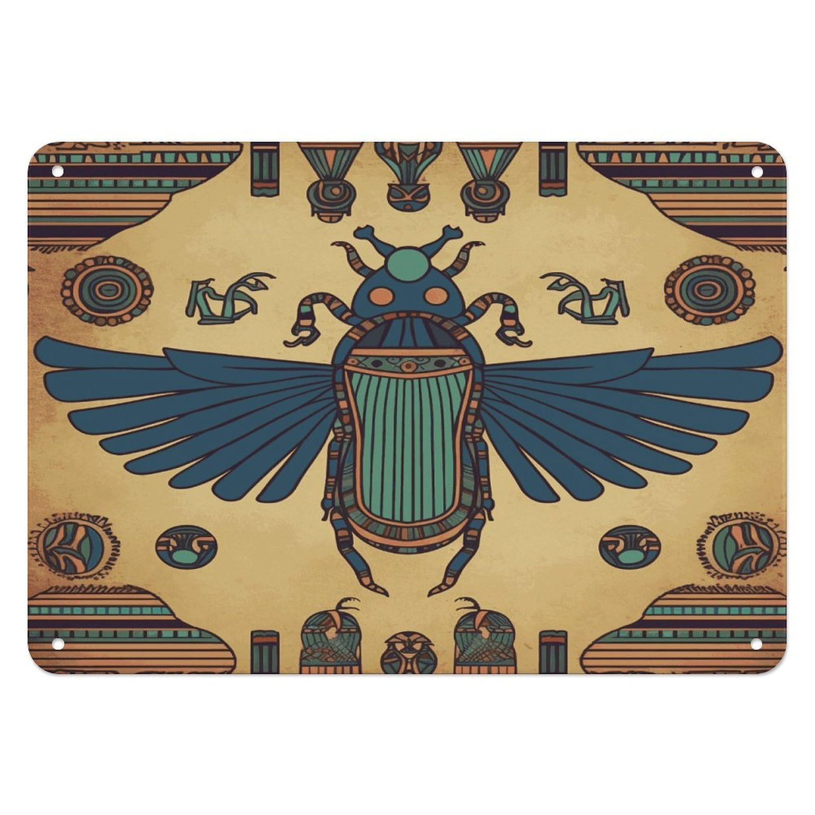 Fodpand Style Egyptian Scarab Retro Vintage Metal Tin Sign,Wall Art Decor Garden Plaque Poster For Bedrooms Yard Bars Pubs Patios Porches 7.9X5.5 Inch