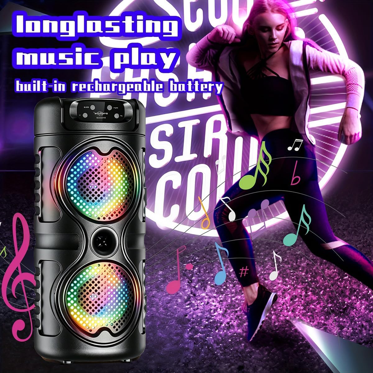 Portable Wireless RV Speaker Retro Style Bass-Enhanced Subwoofer Audio System High-Power Multicolor LED Speaker Supports FM/TWS, (Portable Speaker)