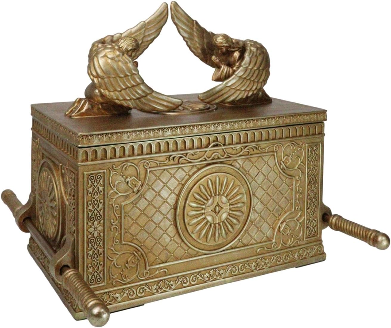 Ebros Gift Matte Gold Holy Relic Ark of The Covenant Throne of God with Ten Commandments Rod of Aaron and Manna Decorative Trinket Box Sculpture Christian Israel Historic Replica (1:5 Scale)