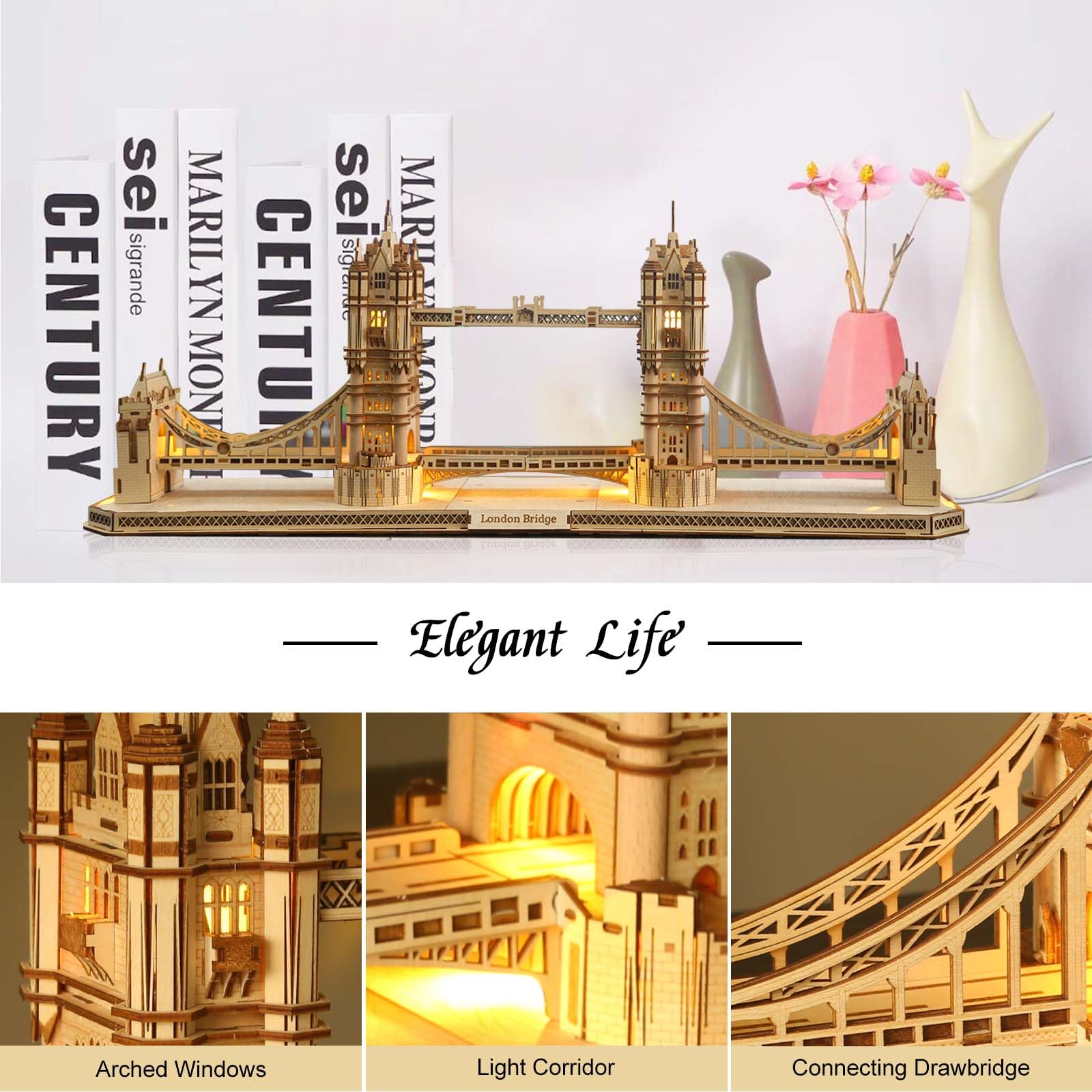 Drewniane puzzle 3D dla dorosłych, London Tower Bridge, architektura drewniana, zestaw modelarski, brytyjskie pamiątki, mechaniczne drewno, zabawka DIY, dekoracja domu, Boże Narodzenie i
