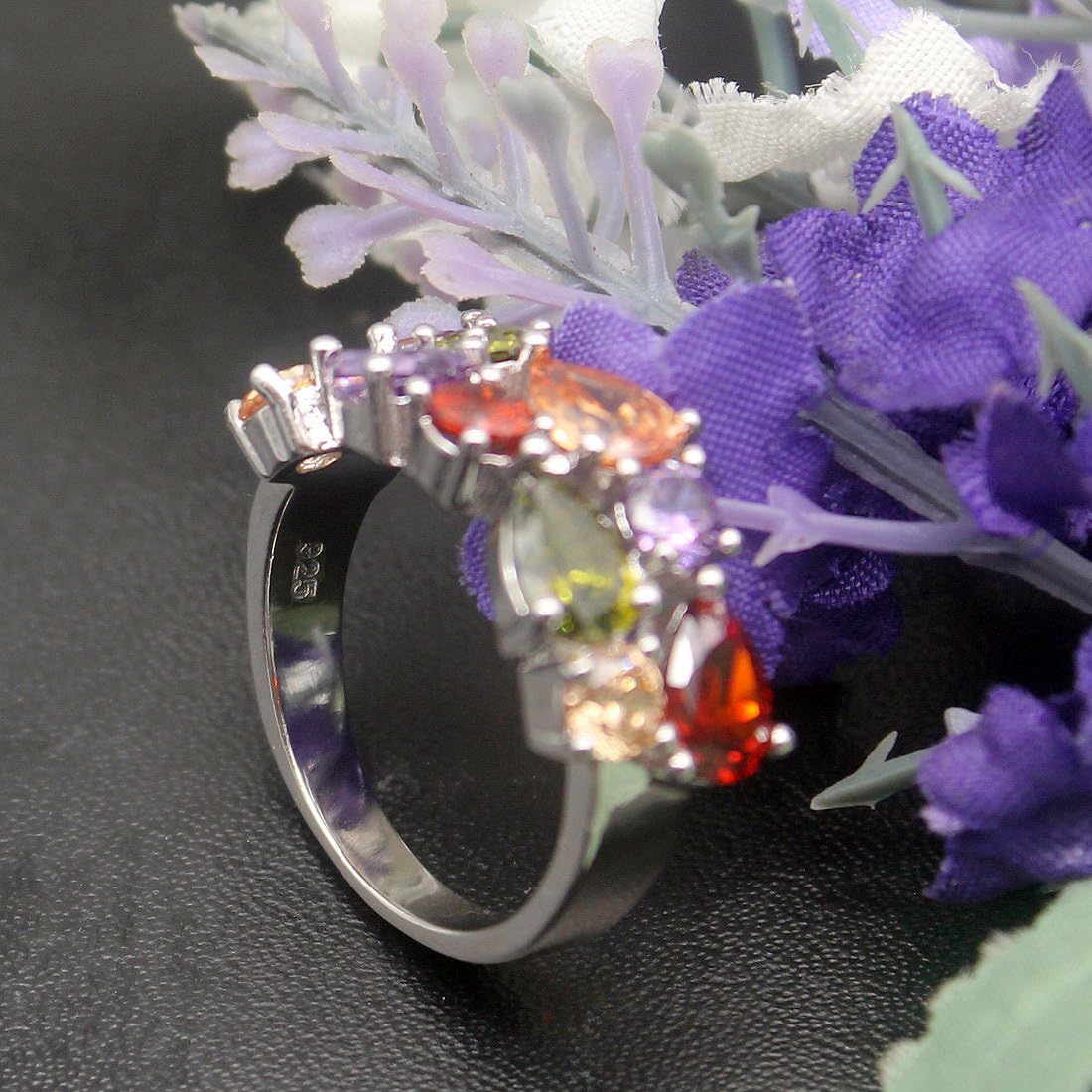 Silver Angel Multicolor Ring Cubic Zirconia Mother's Day Jewelry for Mom Her Band Ring for Women 6 7 8 9 10