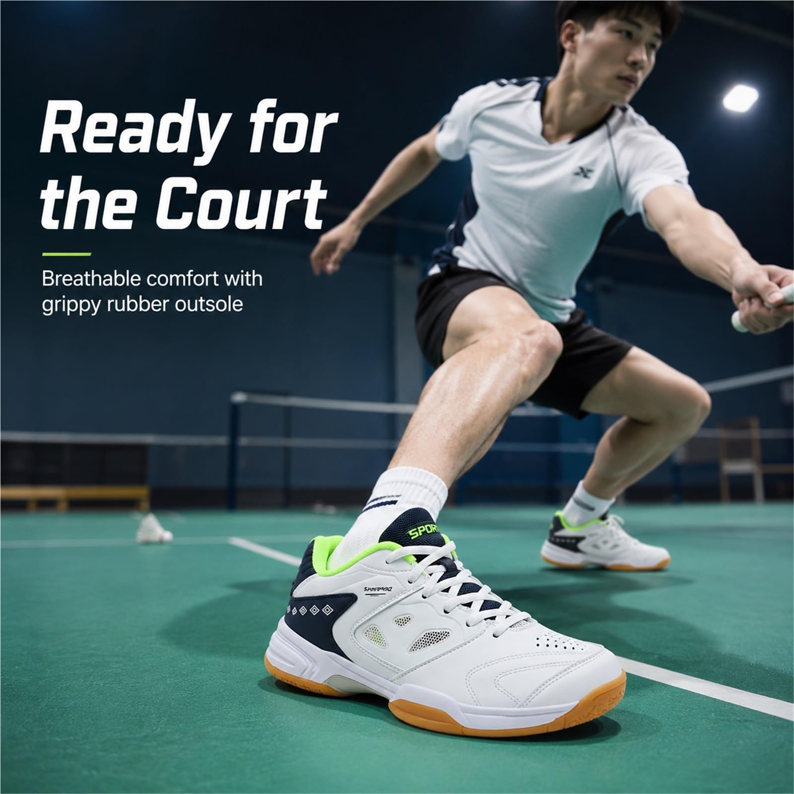 Zapatillas de Bádminton Hombre, Zapatillas Indoor Antideslizantes Transpirables con Cordones y Suela de Goma para Tenis de Mesa, Squash, Voleibol y Entrenamiento