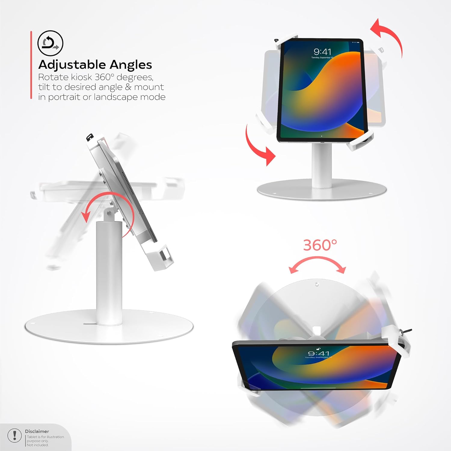 Anti-Theft iPad Desk Stand – CTA Desk Stand with Lockable Holder for iPad 10.9" 10th Gen - iPad 7th/8/9 Gen - iPad mini 6 - Galaxy Tab & More Tablets - White - (PAD-USGTW)