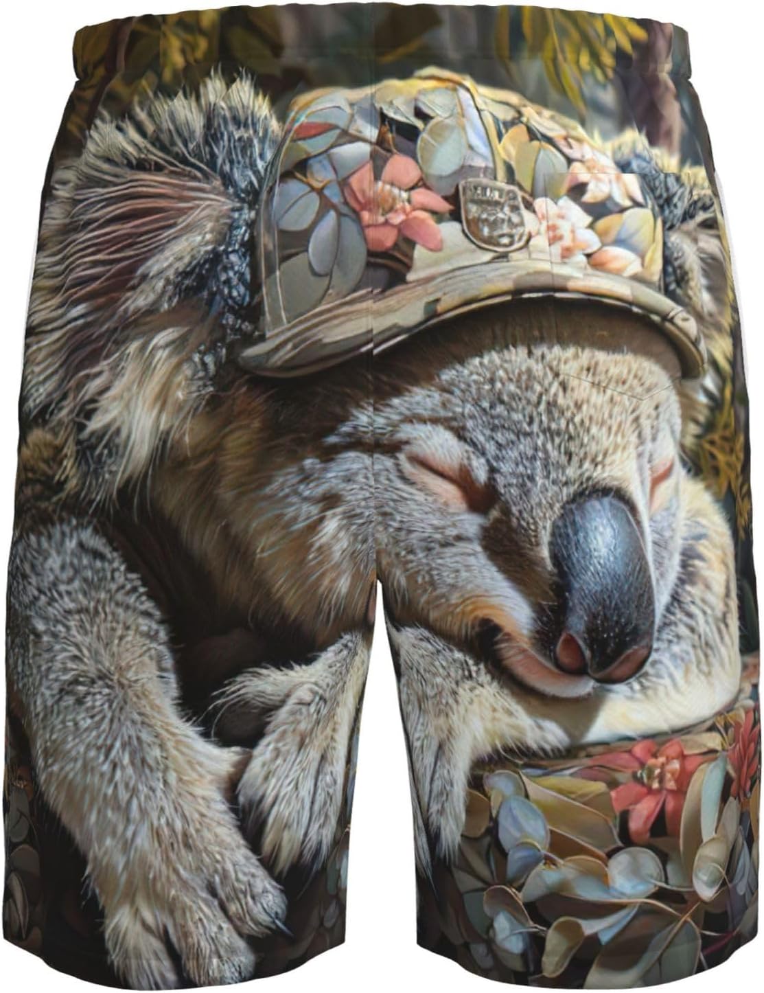 Sleeping Koala Cap Print Men's Swim Trunks Quick Dry Beach Shorts with Pockets Lining Swimwear Bathing Shorts