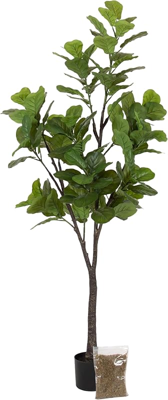 Fidmont Modern Faux Fiddle Fig Tree, 6 FT, Potted Artificial Fiddle Leaf Tree Indoor with Realistic Foliage and Additional Decorative Moss, Fake Plant for Living Room Decor