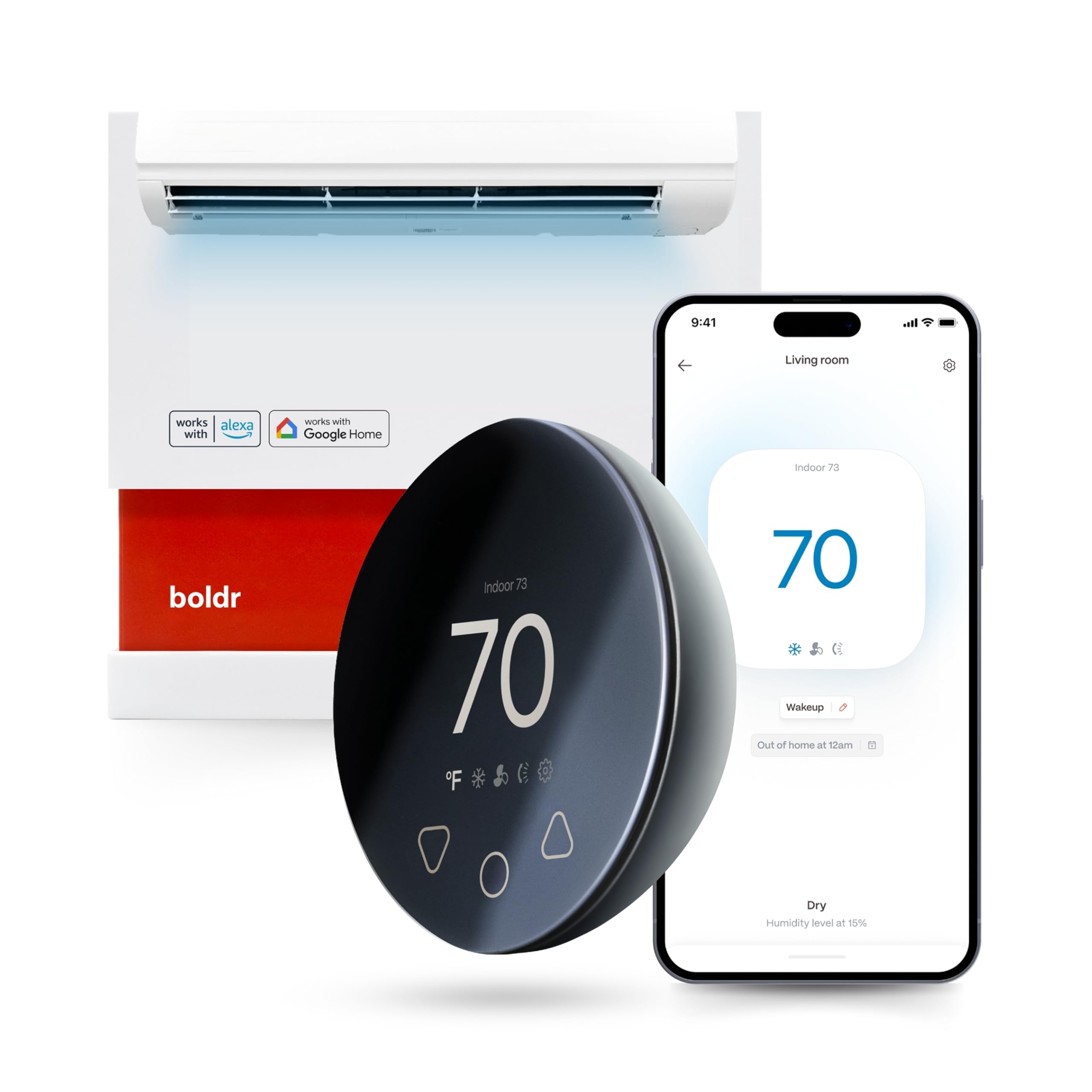 BOLDRKlima Smart Thermostat for Air Conditioners, Window A/C, Mini Splits & Heat Pumps - Alexa & Google Home Compatible, WiFi Control App, Energy Saving, Easy DIY Install, Graphite Grey