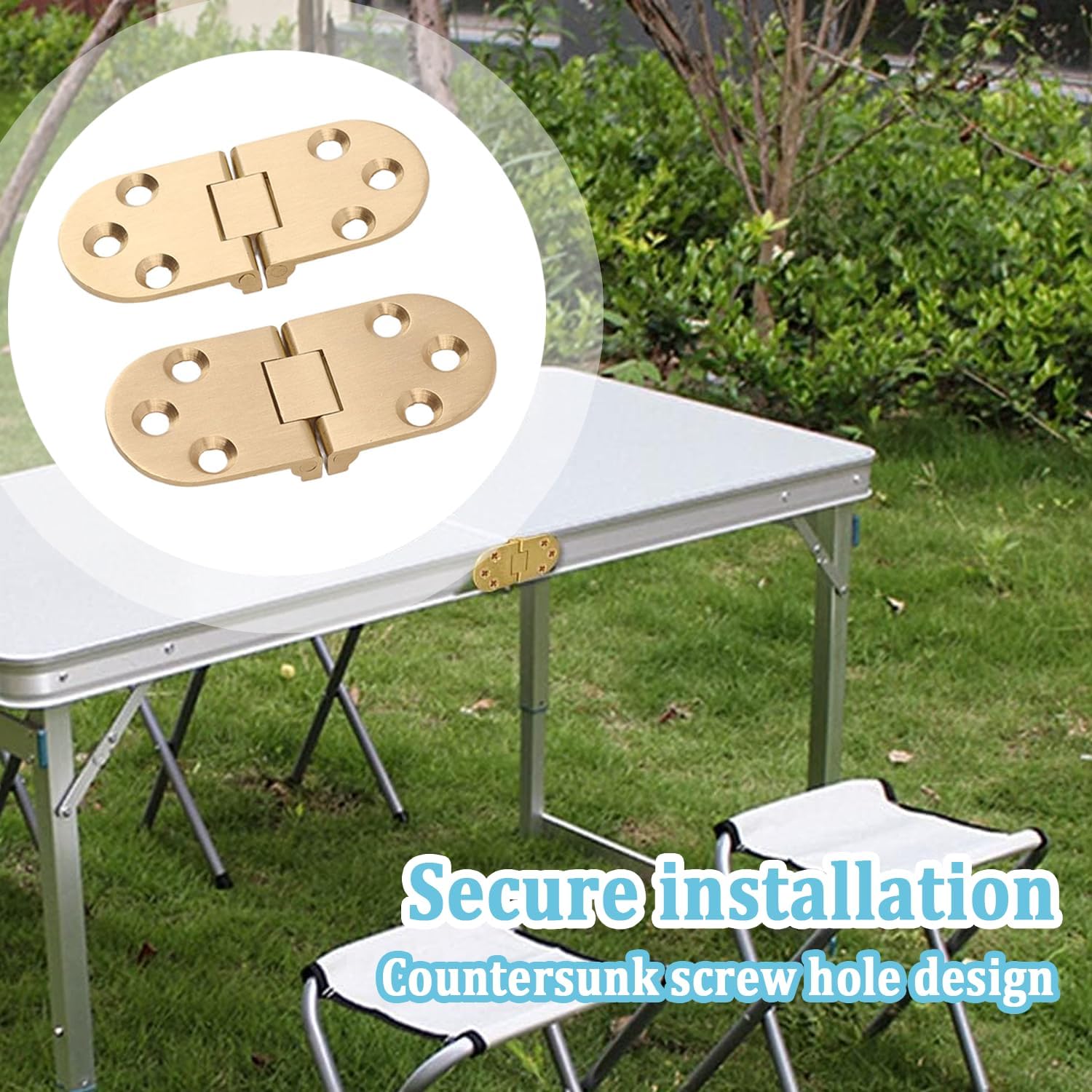 2 Sets Folding Top Hinge, Rustproof Round 180 Degree Brass Flap Hinge, Versatile Table Hardware, for Folding Desks, Cabinets, and Workbenches(2.5mm/0.10in)