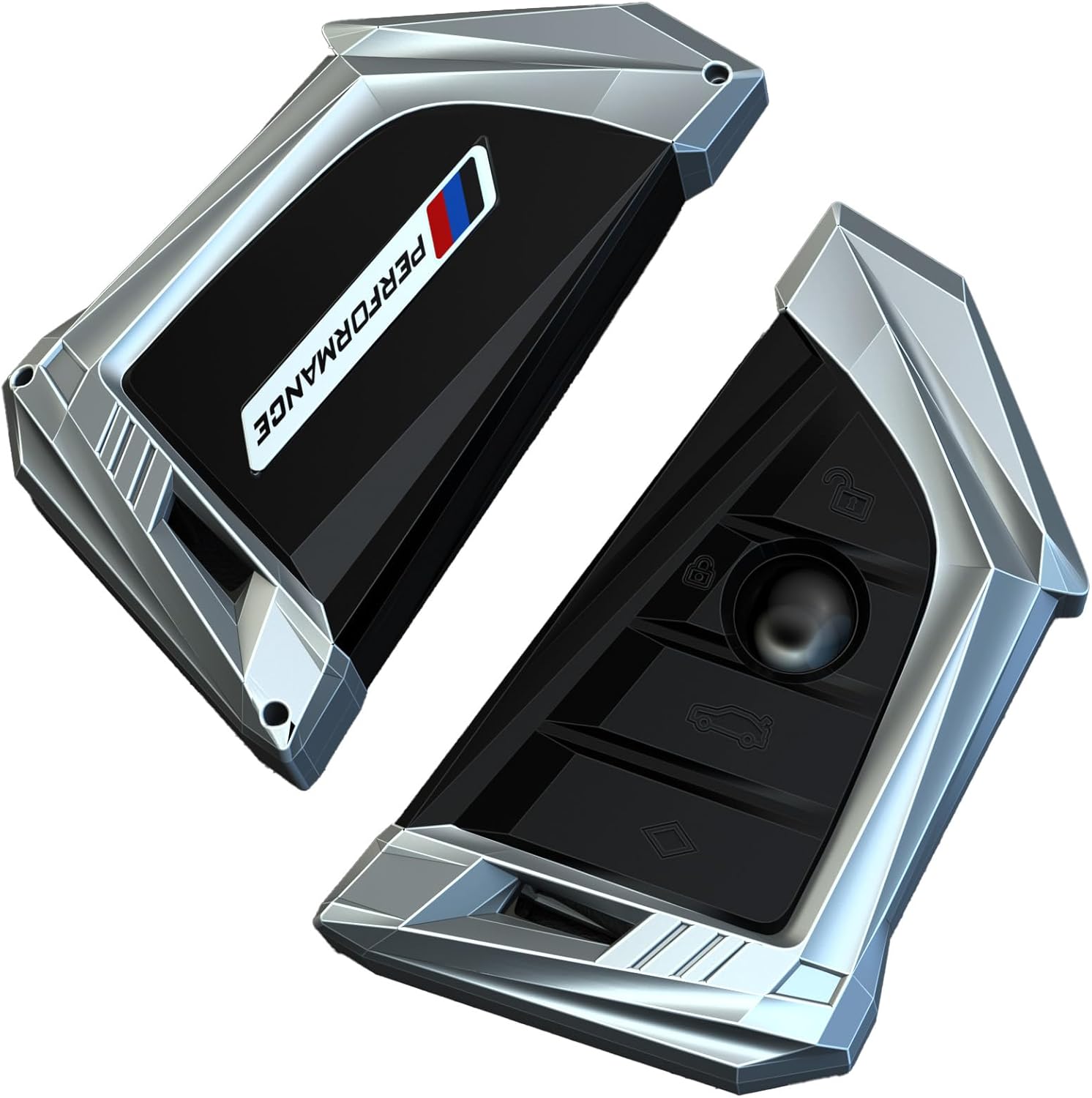 Egreat Key Fob Case Cover Compatible with BMW 5 6 7 Series X1 X2 X3 X5 X6 GT Series, Metal Key Fob Shell Keychain Holder Silicone Rubber Remote for BMW Accessories (Silver)