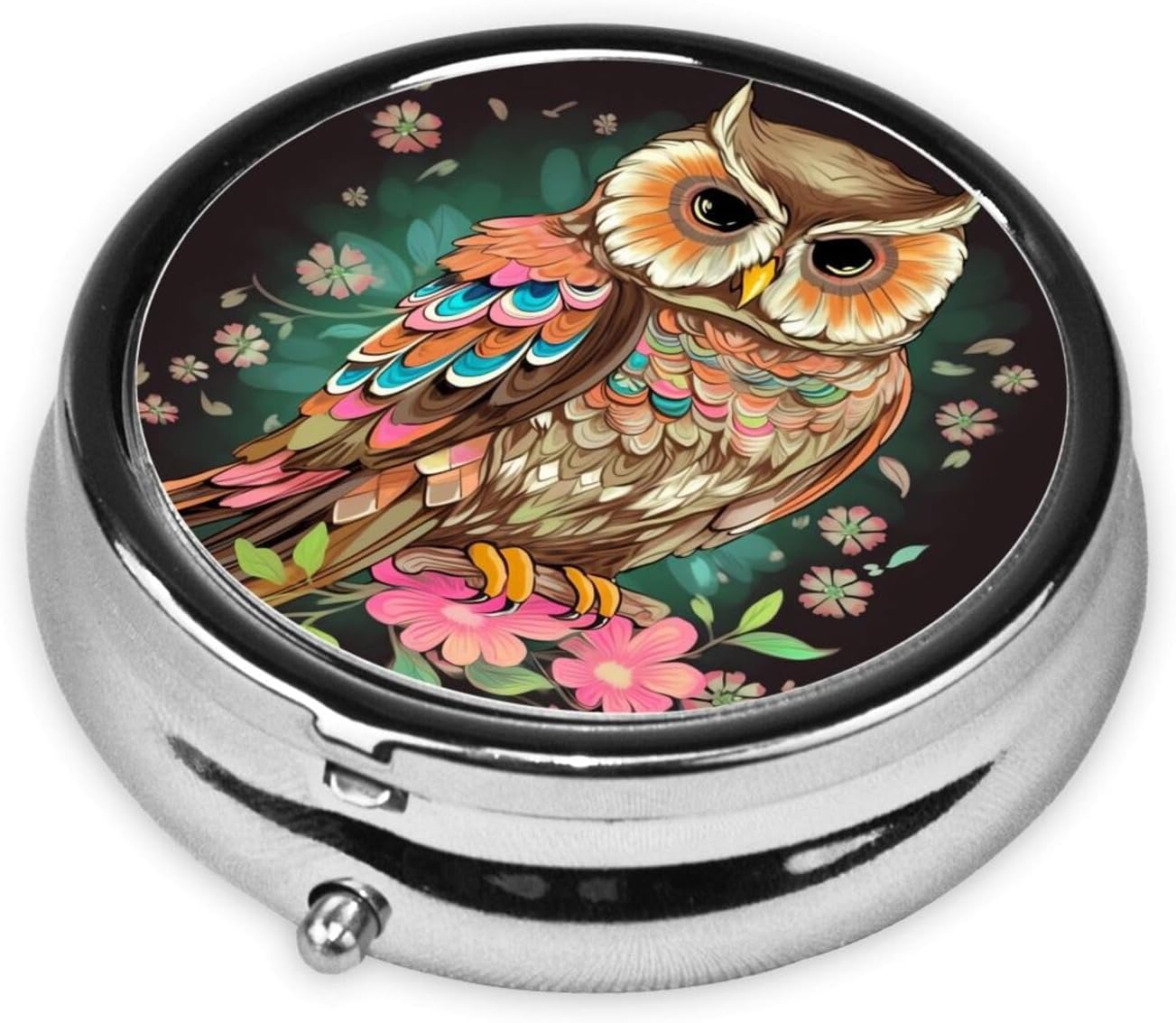 Anime Owl Print Round Pill Box 3 Compartment Medicine Pill Case Portable Pill Container for Daily Medicine Supplement Vitamin image 2