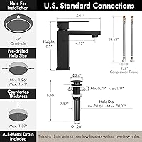 Vista 6 de KES Grifo de baño negro y desagüe de lavabo de baño con desbordamiento, grifo de un solo orificio certificado por cUPC con tapón de drenaje