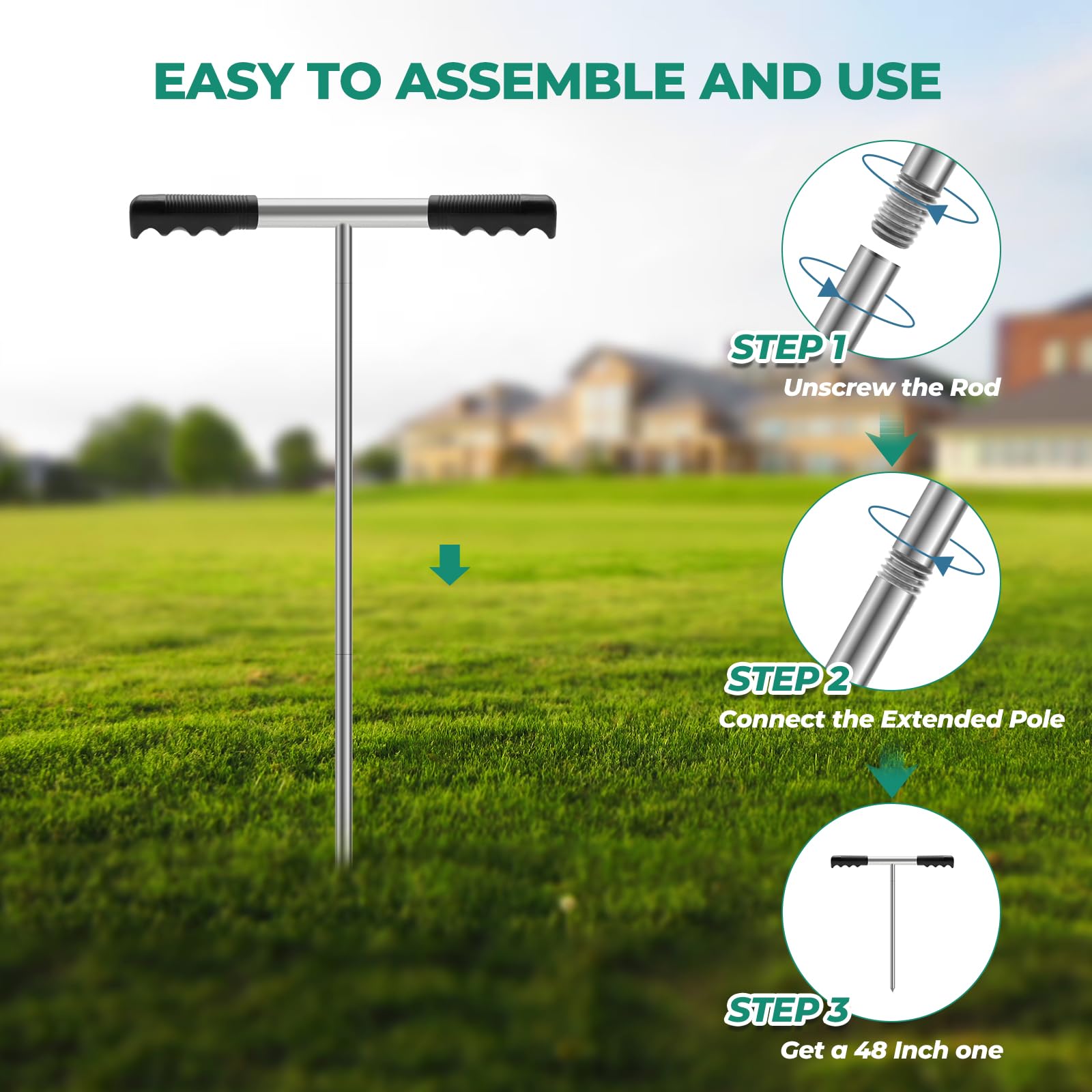 Septic Tank Probe 64 Inch Soil Probe Rod - Adjustable T-Handle Ground ...