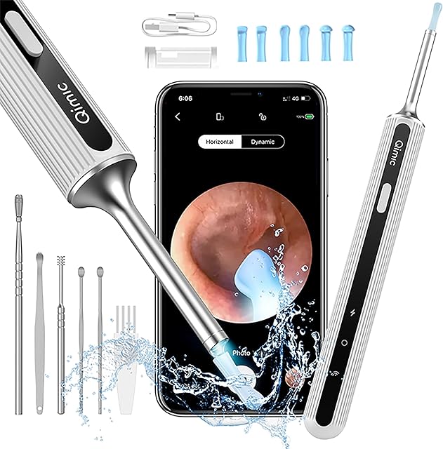 QIMIC Ear Wax Remover, 1080P FHD Wireless Ear Wax Removal Kit WiFi Ear Cleaner Camera with 6 LED Lights, 3.5mm Visual Ear Otoscope for Adults, Kids & Pets(White)