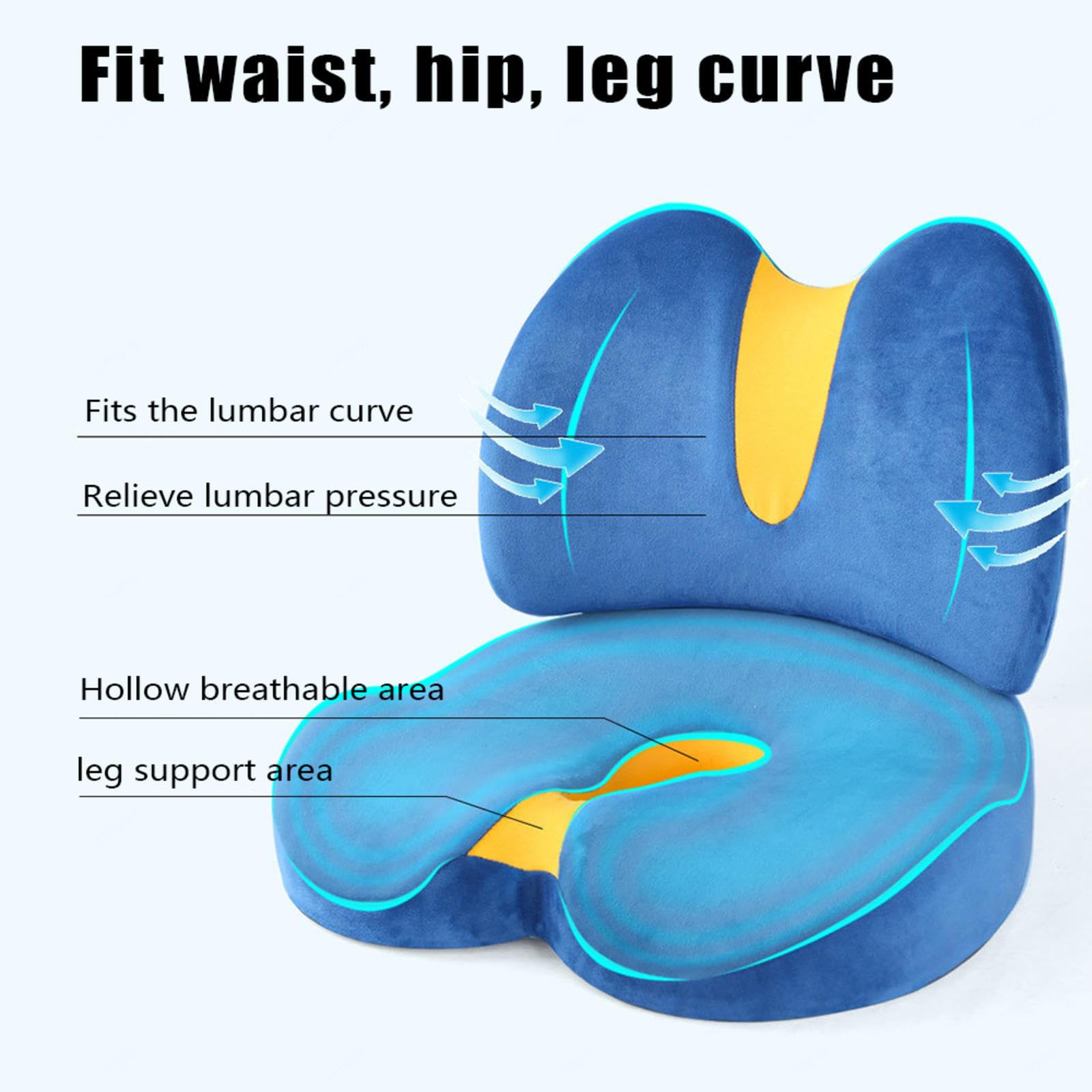 Cuscino per alleviare il dolore alla sciatica, (cuscino per seduta+cuscino per sedia), protezione per fianchi e vita, cerniera staccabile, memory foam traspirante, anti stress, cuscino posteriore per