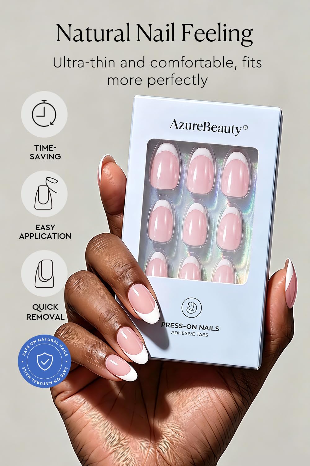 AzureBeauty French Tip Press On Nails, Short Oval Fake Nails 32 PCS image 3