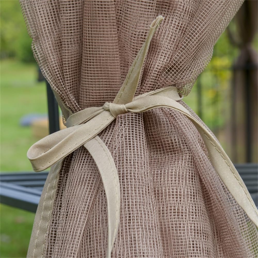 10 x 10 FT Outdoor Gazebo with Storage Shelves, Double Tier Canopy with Mesh Netting, Steel Frame Patio Tent with Arrow Tip Design, Reinforced Corner Garden Shelter for Backyard Deck