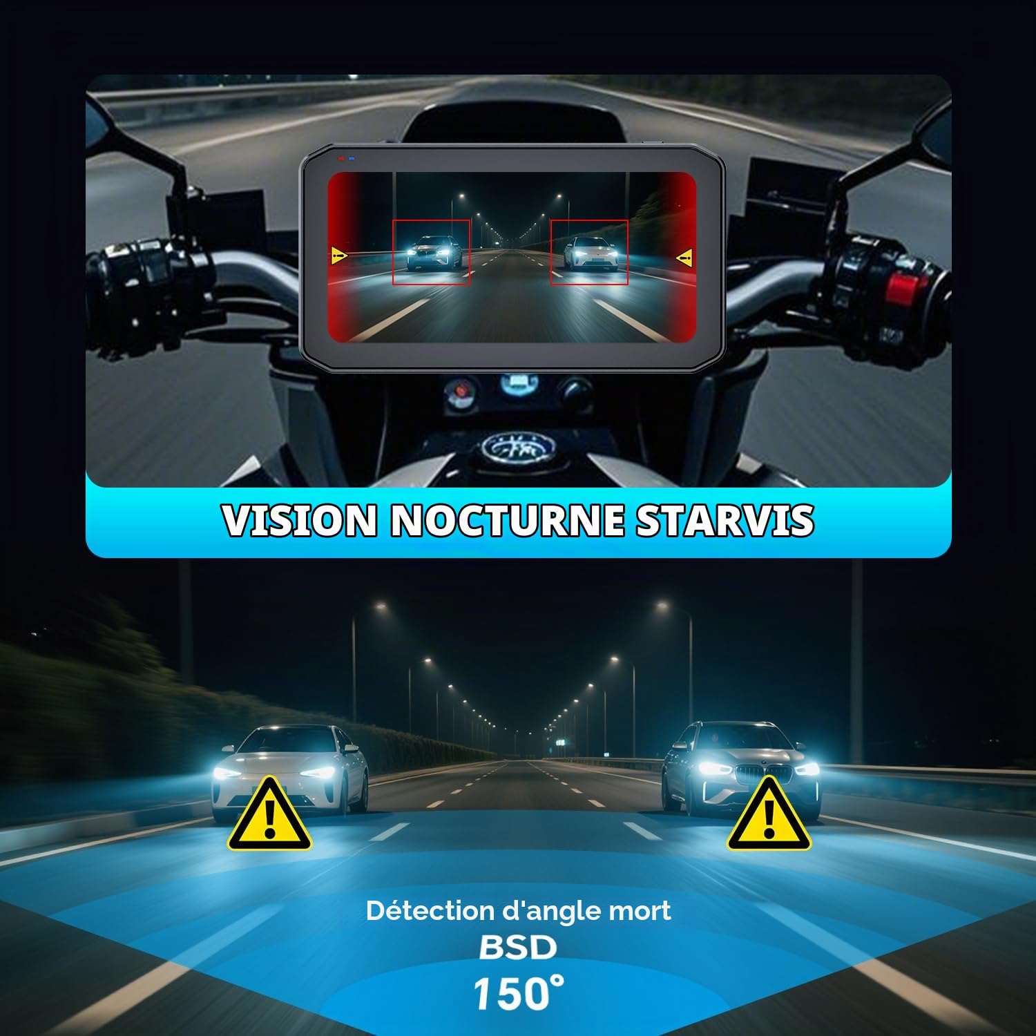 CarPlay Moto Android Auto avec Camera Étanche, 2K Dashcam Moto Avant et Arrière, Écran Tactile 6.25" avec GPS, TPMS, Télécommande, Carte TF 64 Go