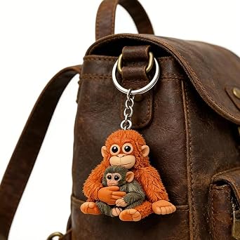 Punch The Monkey Keychain, 3D Cute Monkey Holding Plush Toy Hanging Keychain for Backpack Purse Car Keys Gift