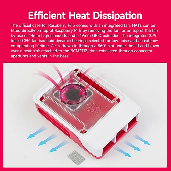 Yahboom Raspberry Pi 5 Case - Official Raspberry Pi 5 Red White Case Active Cooling PWM Fan Protection