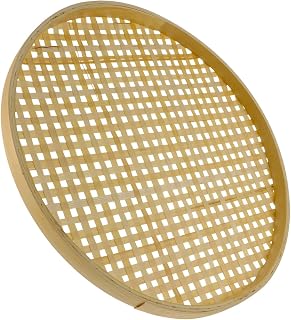 Healvian Handcrafted Bamboo Woven Low Basket 8.58" Sieve Tray - Natural Fruit Vegetable Washer Strainer Serving Tray for Kitchen