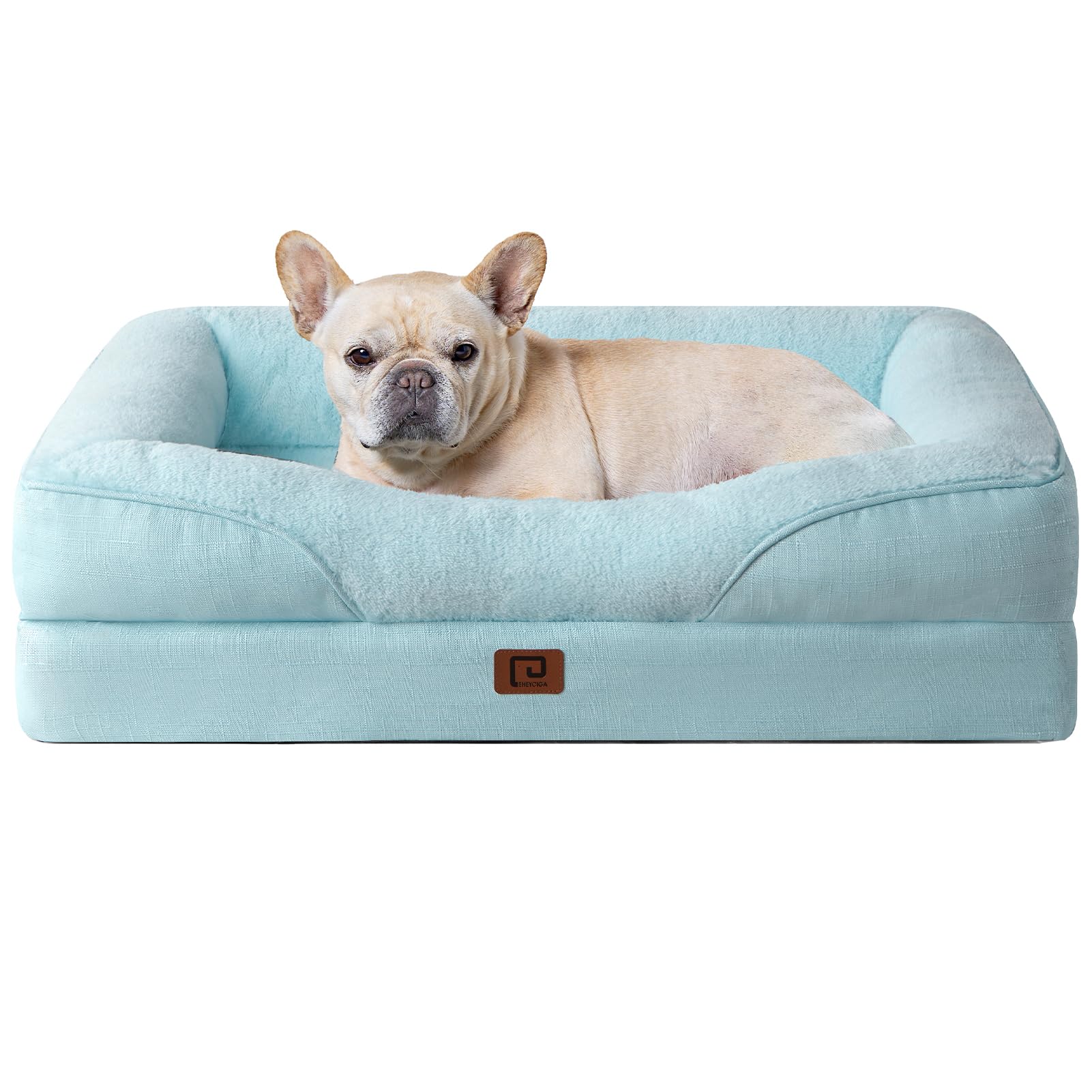 EHEYCIGA Memory Foam Dog Beds Medium Washable, Orthopedic Dog Beds Sofa with Sides and Waterproof Liner, Pet Couch with Washable Removable Cover and Non-Slip Bottom, 76x51x16cm, Baby Blue