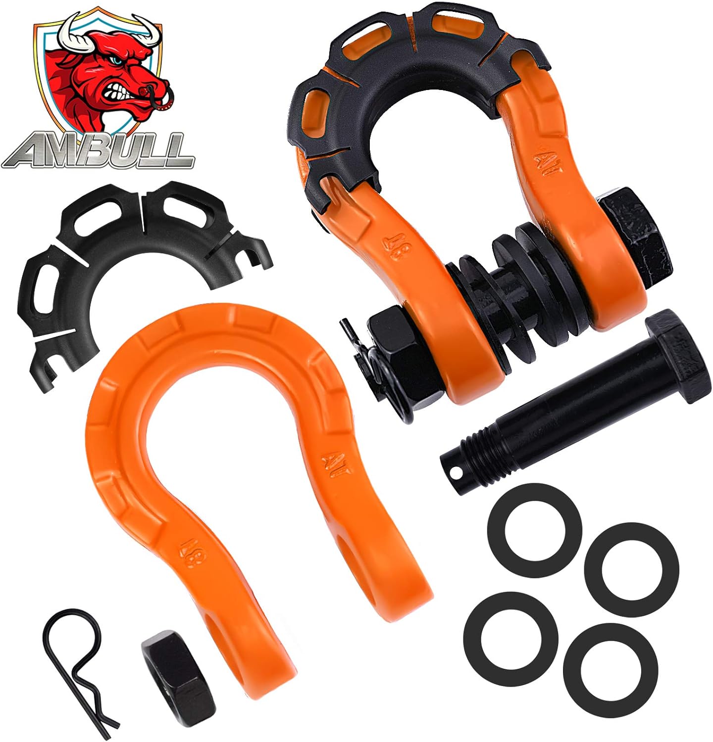 Shackles Upgrade 3/4" D Ring Shackle (2 Pack) 70,000 lbs Break Strength with 7/8" Pin, Isolator and Washer Kits for Use with Tow Strap, Winch, Off-Road Truck Vehicle Recovery, Orange - Image 2