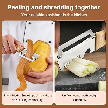 Vegetable Peeler Multifunctional, Potato Peeler (Sbucciare + Tagliare A Julienne) 2Pc, Stainless Steel Peeler with A Wooden Handle, Peeler Opener for Kitchen, Camping & Home Use (C)