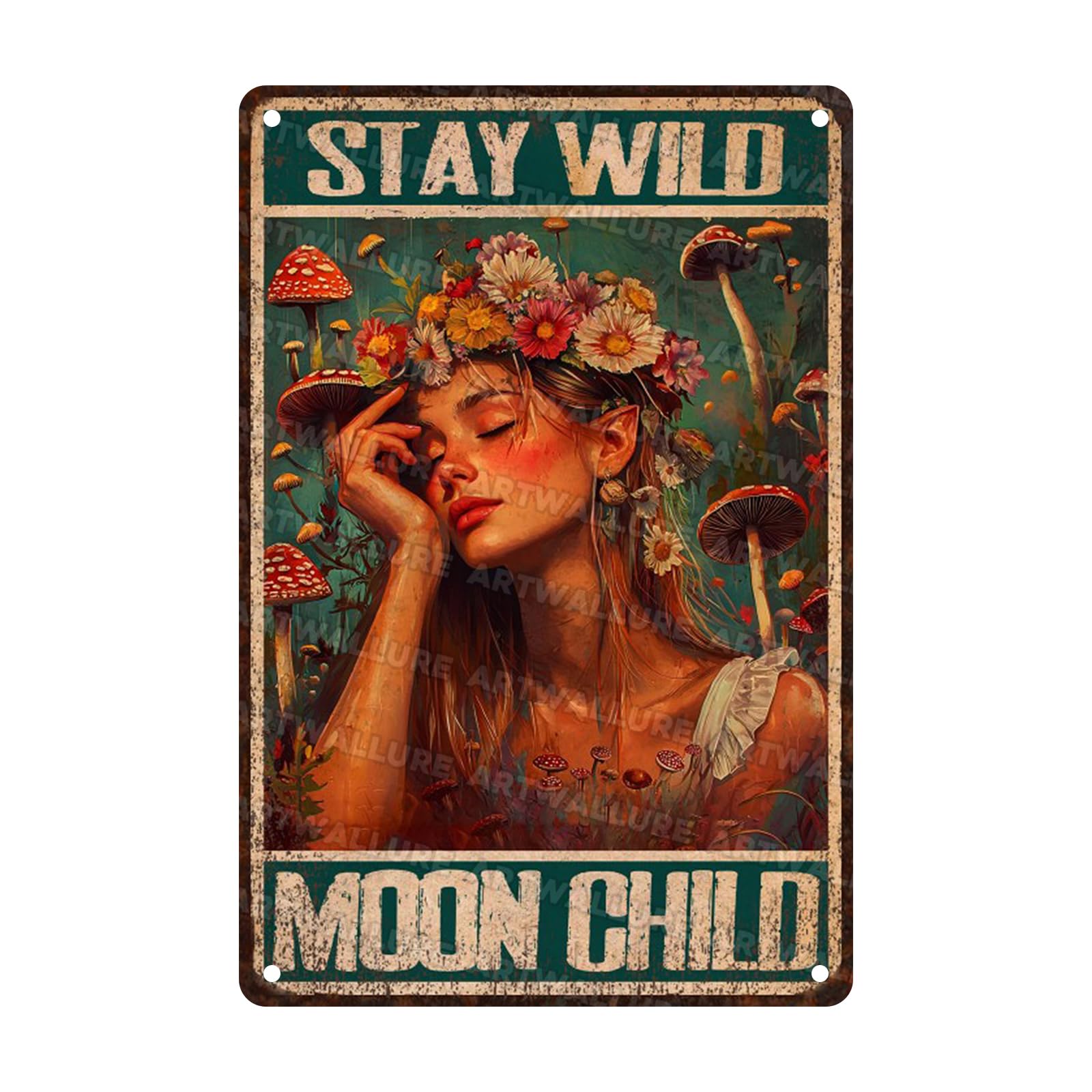 Anceky Wild Moon Mushroom Signs Funny Metal Tin Sign Wall Decor for Home Garage Window Garden Yard 12×8 Inch