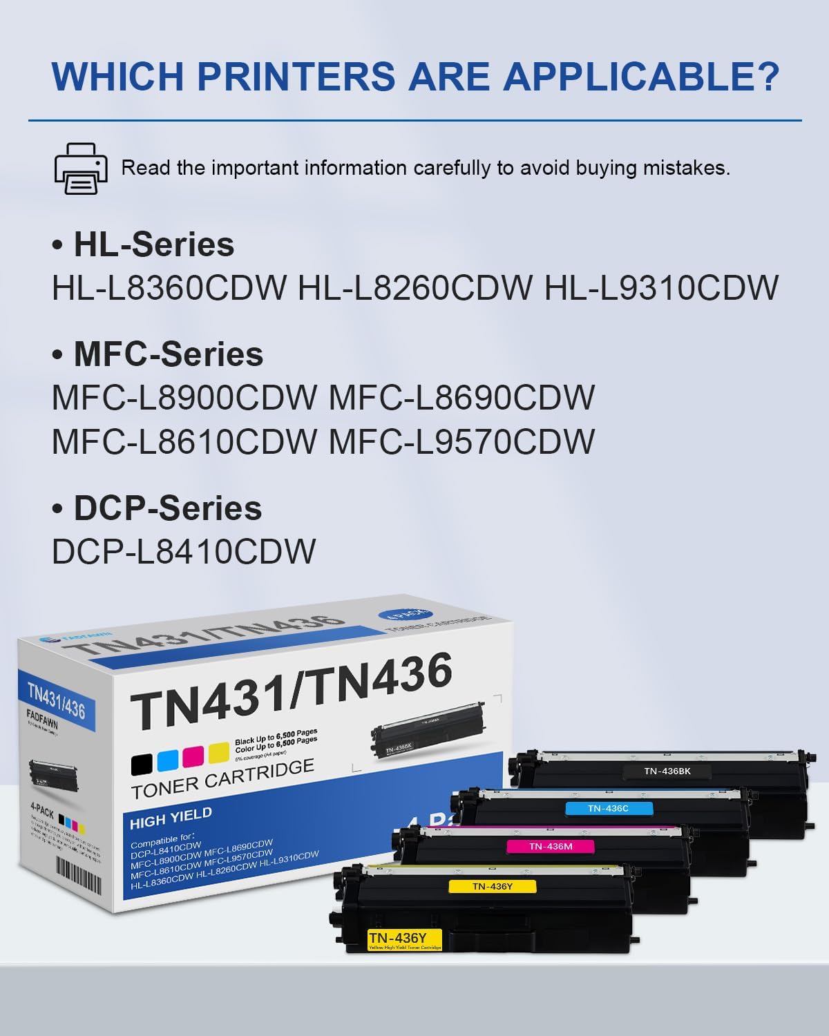 TN-436 TN436 High Yield Toner Cartridges (4 Pack, BK/C/M/Y) - Compatible TN 436 Toner Cartridge Replacement for Brother TN436 MFC-L8900CDW L8690CDW L8610CDW HL-L8360CDW L8260CDW DCP-L8410CDW Printer