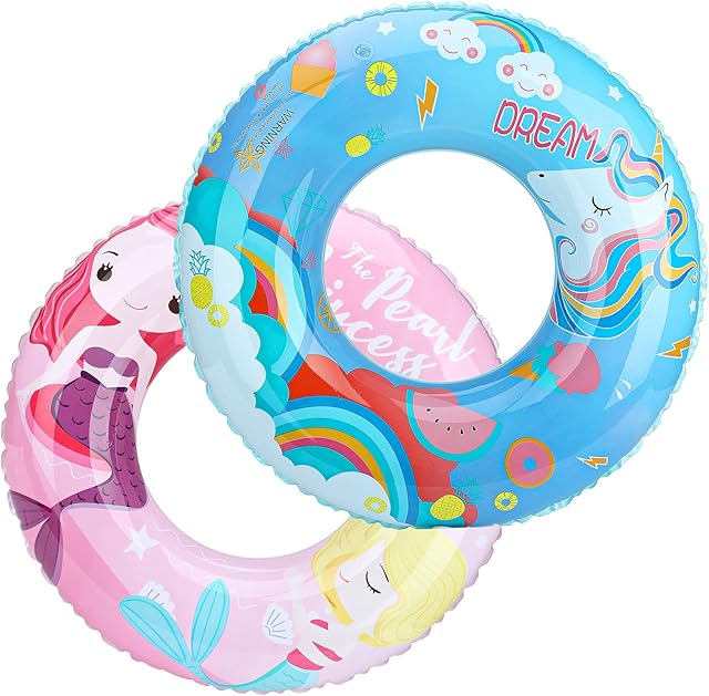 HeySplash Inflatable Swim Rings, [2 Pack] Funny Beach Floaties Swim Party Toys Summer Swimming Pool Float Ring, Inflatable Pool Tubes Cute Pattern Swim Float Tube for Kids Adults Fun Water Activities