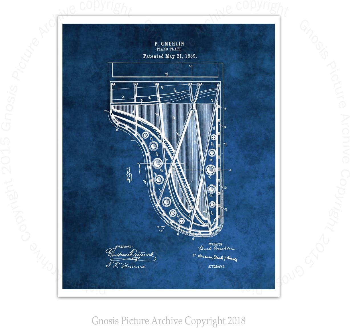 Piano Wall Art Set of 6 Unframed Piano Blue Prints Music Room Decor Piano Teacher Gift