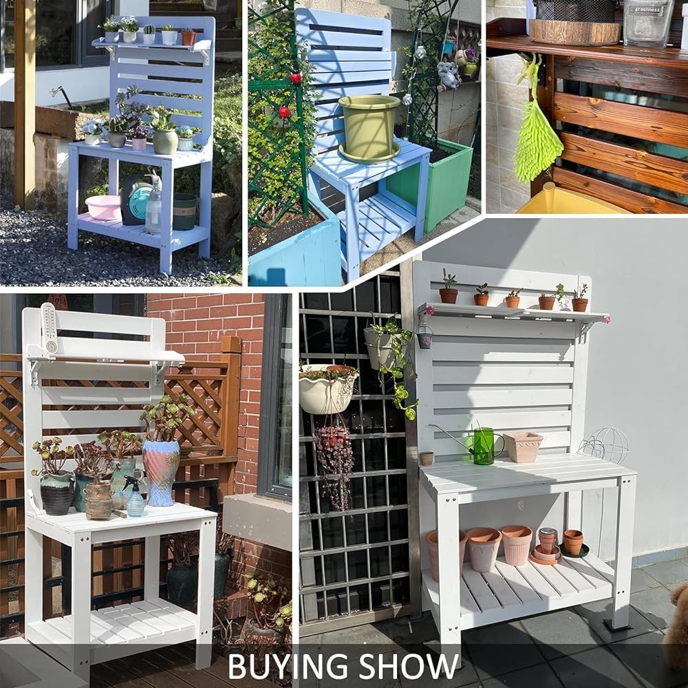 Outdoor Solid Wood Potting Bench – Gardening Workstation Table with Hooks for Easy Organization(Size:75 × 45 × 165 cm)