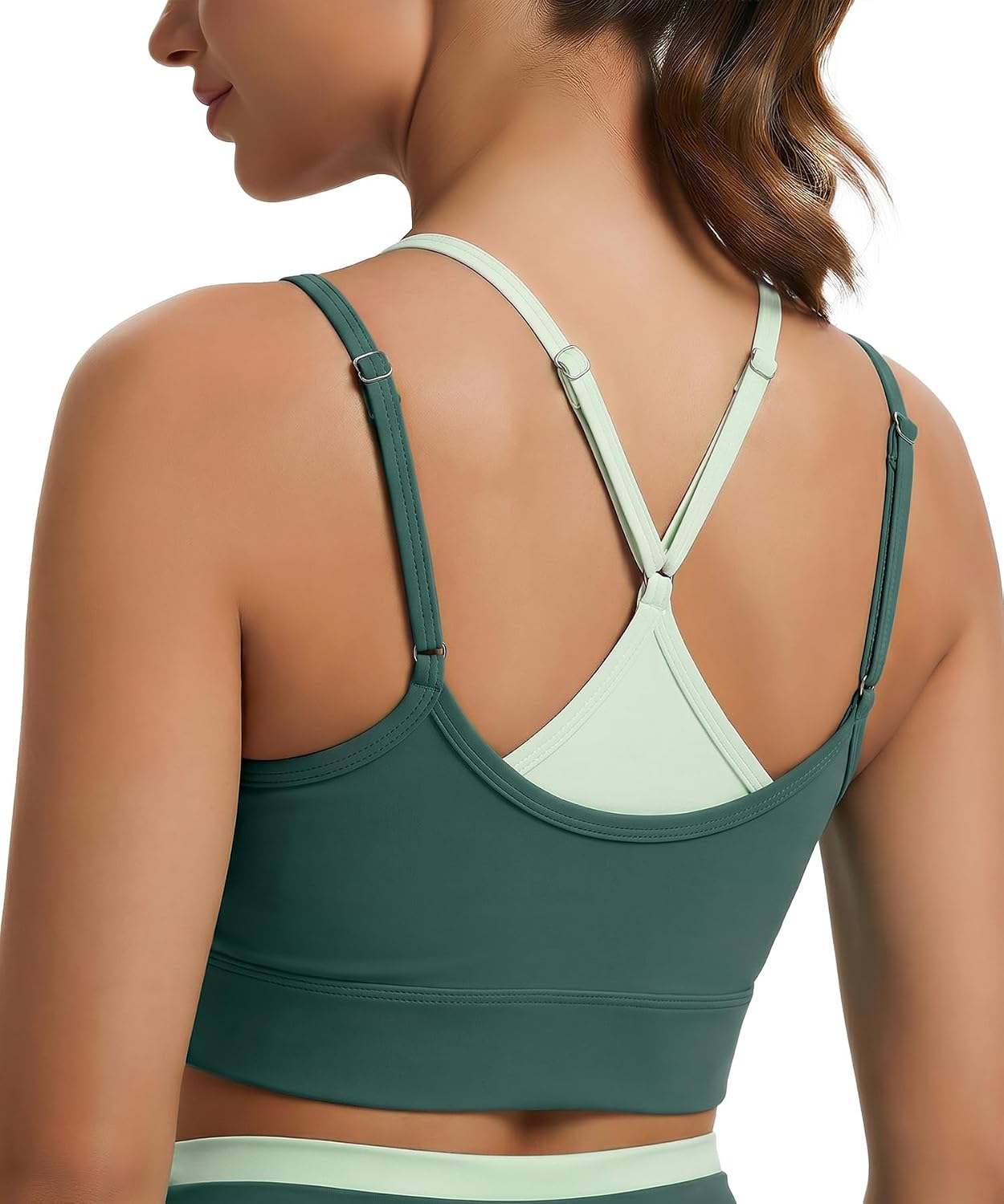 SEASUM Womens Color Block Layered Look Sports Bra Tank Top