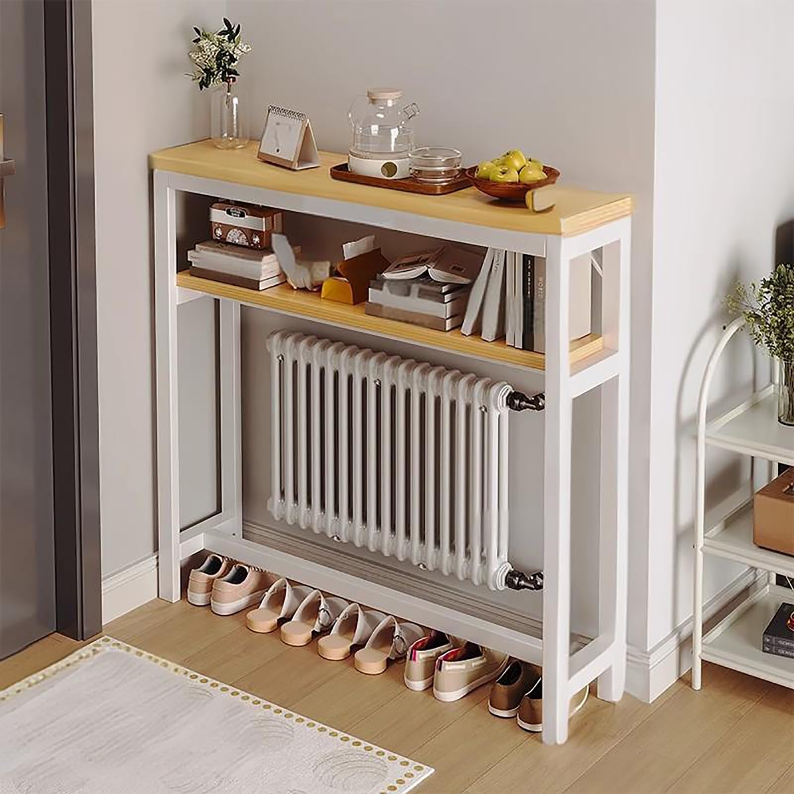 Estante multifuncional para radiador y mesa consola estrecha de pasillo