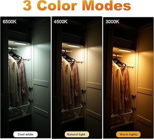 Miniatura 4 de MOSTON Luz de armario regulable de 36 LED de 3 colores blanco fríonatural cálido con sensor de movimiento de iluminación nocturna recargable