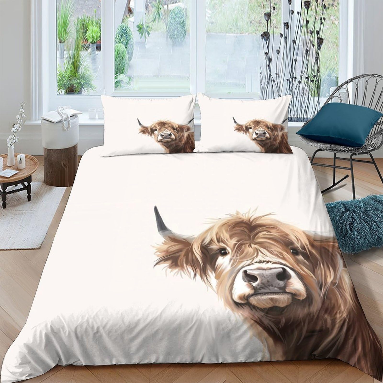 3D Printed Highland Cow Duvet Cover, Microfiber Comforter Cover Hidden