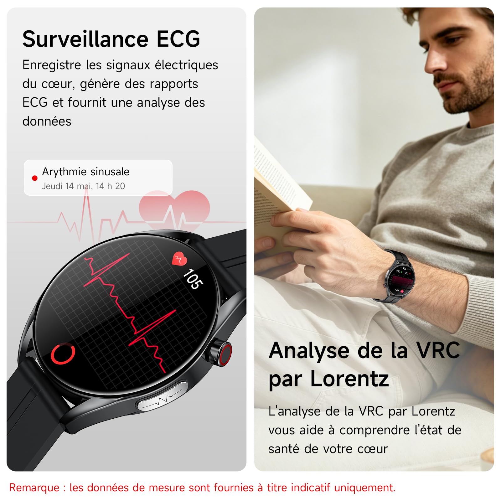 Marsyu Montre Connectée avec ECG/HRV/IMC/SPO₂/Sommeil, Sport Santé 24h IP68