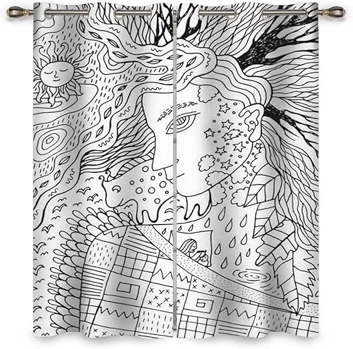 Miniatura 8 de Cortinas verdes para sala de estar, 2 paneles de paisaje, árboles, cortinas de cafetería, decoración de sala de estar de 85 pulgadas de ancho x 108