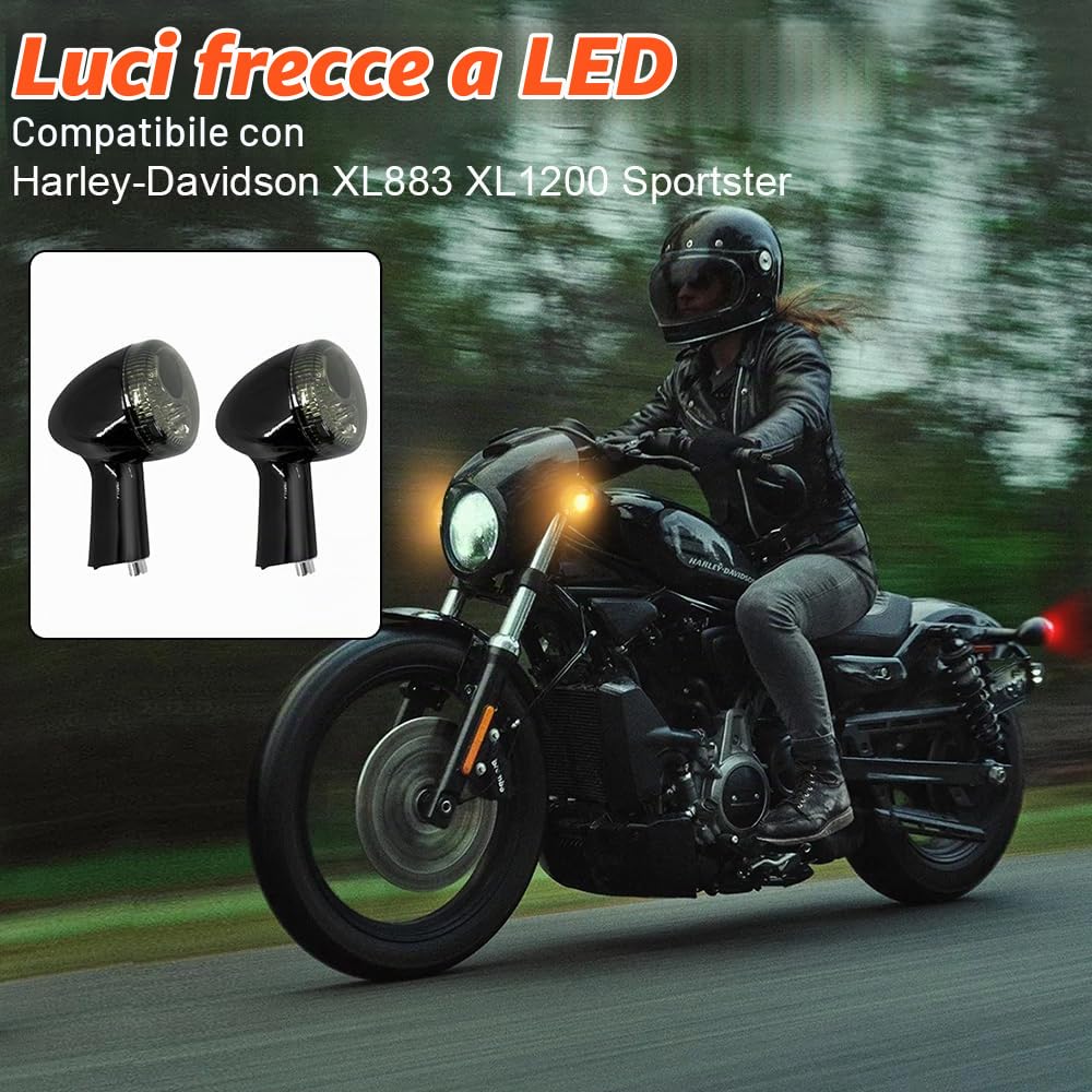 Riloer 1Coppia di indicatori di direzione posteriori a LED per moto compatibile con Harley-Davidson XL883 XL1200 Sportster 1992-2021, indicatori di direzione universali Luci freno di marcia