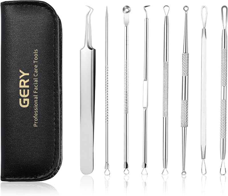 Kit GERY para remoção de cravos com 8 ferramentas de aço inoxidável e estojo