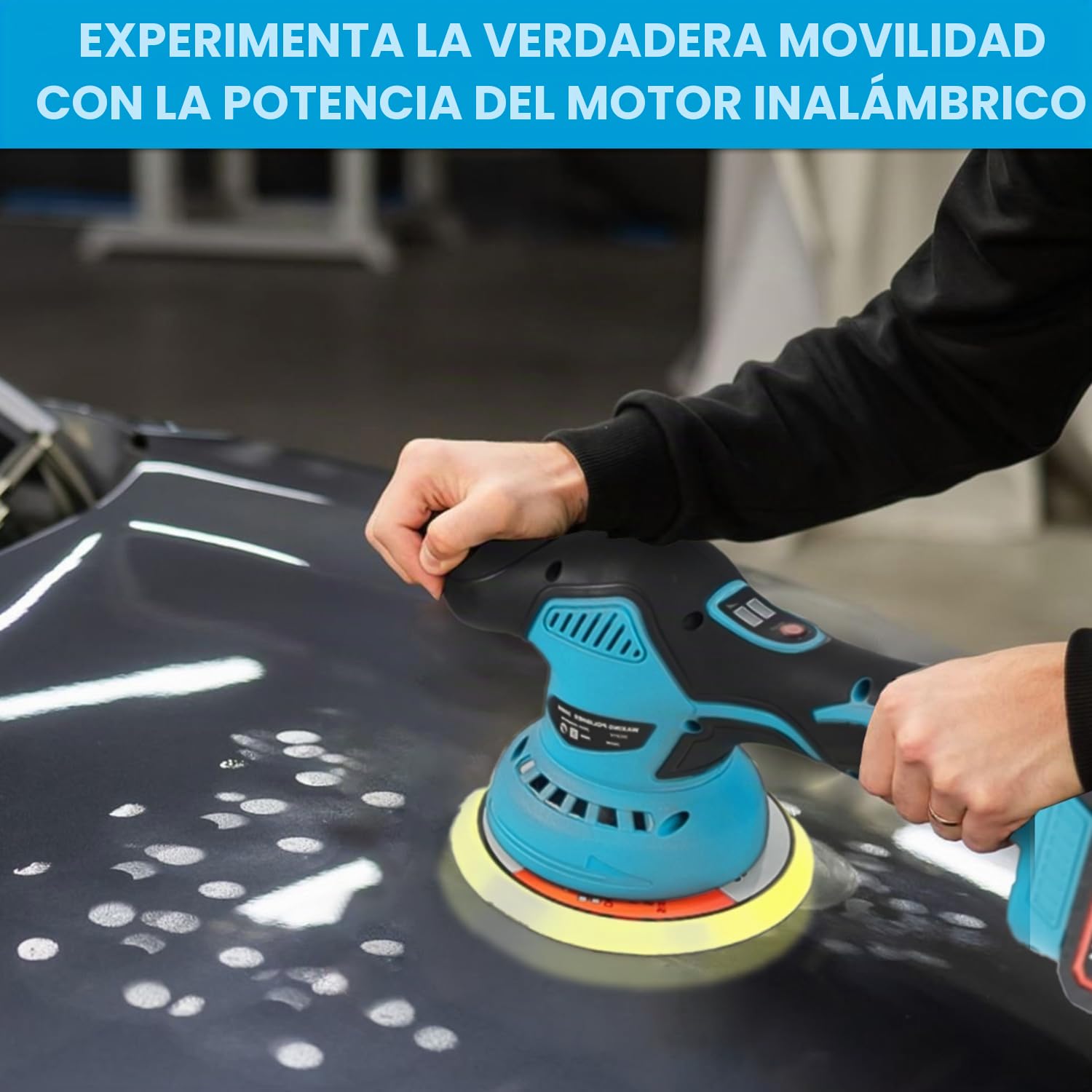 HERZO Pulidor de batería de 150mm, amortiguador y pulidor de coche, 6 velocidades variables, juego de pulido automático, 2 baterías de 21 V 1,5 Ah, pulidor inalámbrico para el cuidado del automóvil