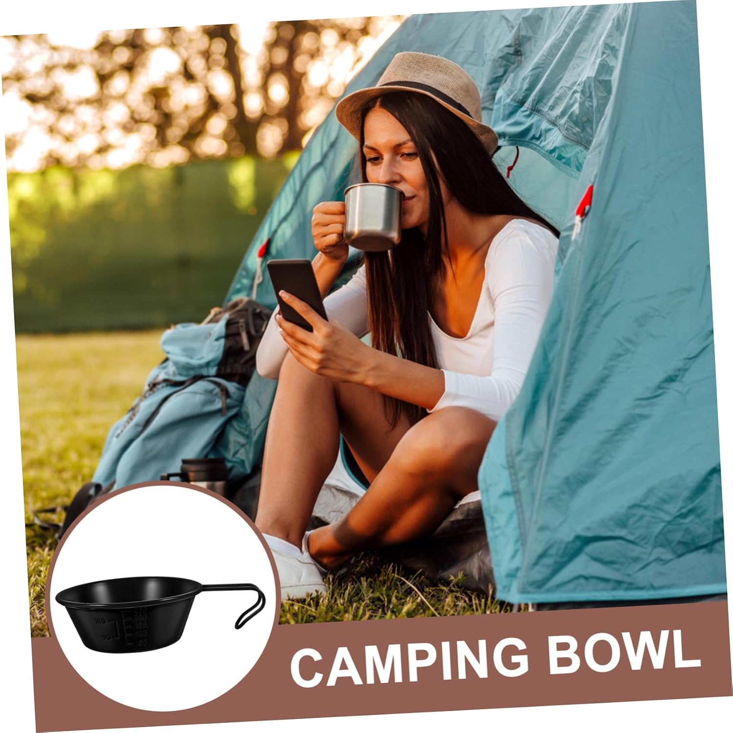 Mikikit Stainless Steel Salad Bowl Extra Camping Bowl Handles for Outdoor Cooking Lightweight Portable for Hiking Picnic
