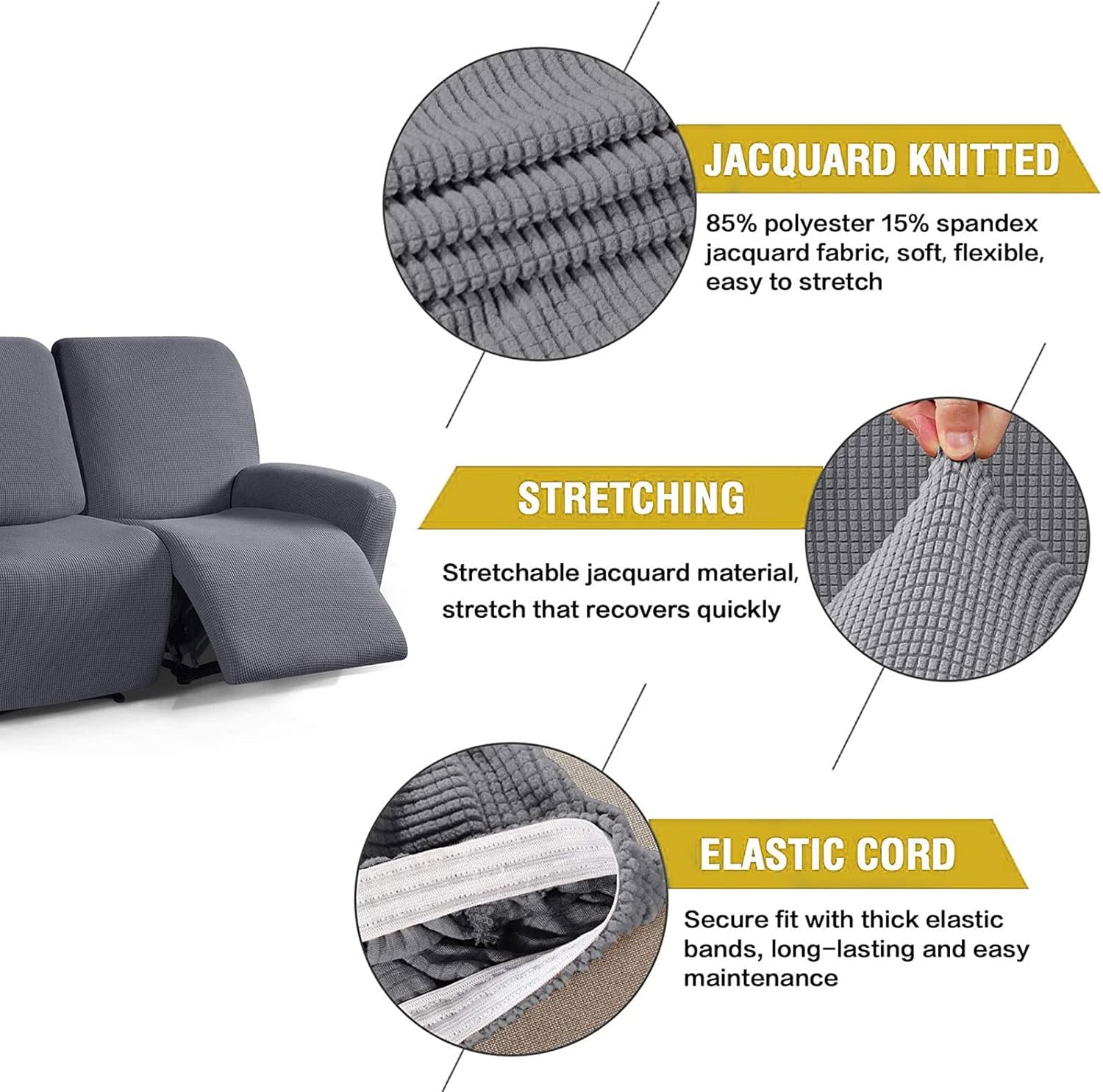 Stretch Loveseat Recliner Chair Covers, 6 Pieces Double recliner covers for recliner chair Sofa Cover Soft Spandex Anti-Slip Armchair Covers Recliner slipcovers Cushion Couch Recliner armchairs