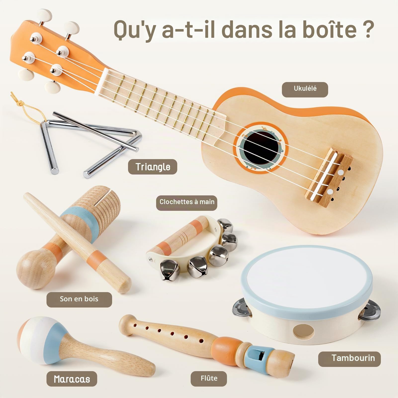 Guitare Enfant Instrument de Musique Bebe Jeux Montessori Jouet Enfant 2 3 Ans Cadeau Bebe Cadeau de Noël et d'anniversaire pour Enfants (7 in 1)